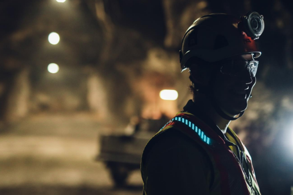 A miner at Boliden, Sweden, connected with a smart vest from Light Flex.